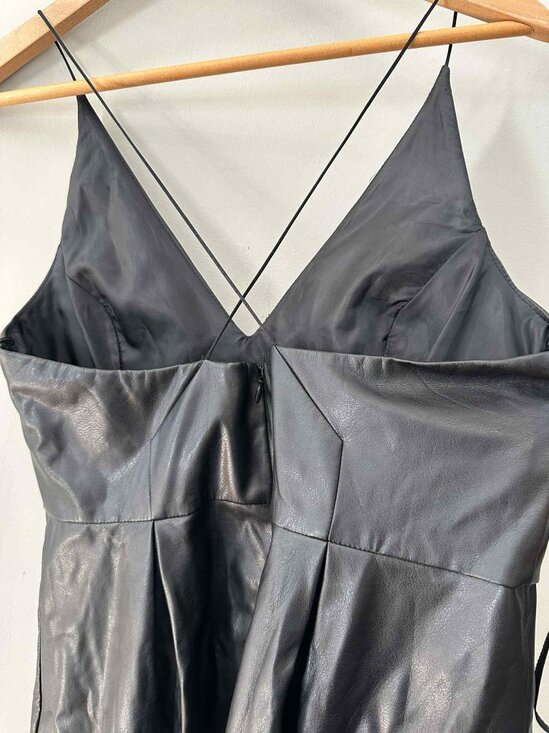 Topshop Black Satin Slip Dress with Lace Trim, Size 10 - Picture 5 of 7